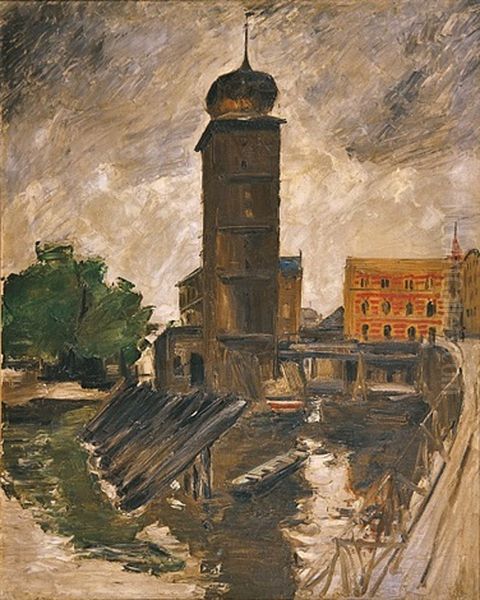 Water Tower Oil Painting by Karel Holan