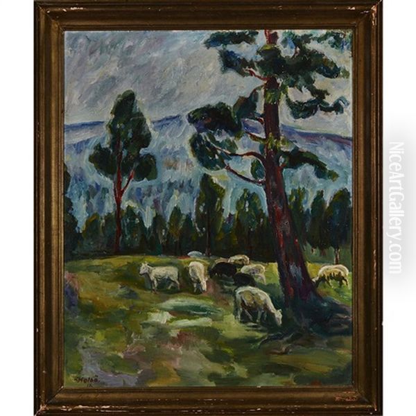 Sheep In A Pasture (fra Boneslun) Oil Painting by Kristen Holbo