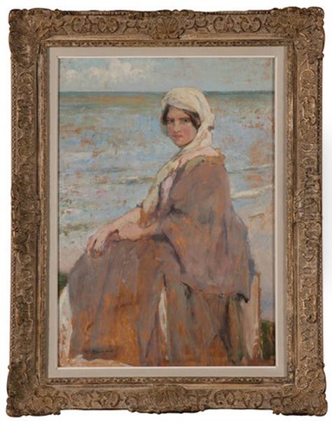 Portrait De Femme Devant La Mer Oil Painting by Franz van Holder