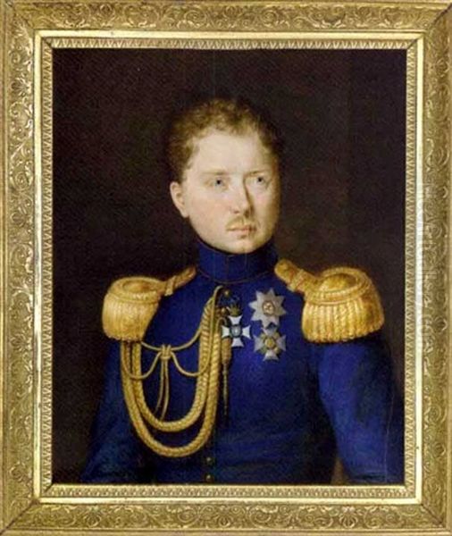 William I, King Of Wurttemberg, In Blue Coat With Gold Epaulettes And Aiguillettes From The Right Shoulder, Wearing The Badge Of The Order Of Military Merit Of Wurttemberg ... Oil Painting by Johann Michael Holder