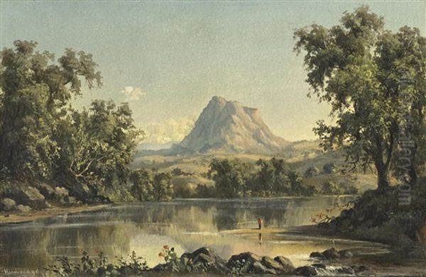 St. Mary's Butte From The Yuba River Oil Painting by Ransom Gillet Holdredge