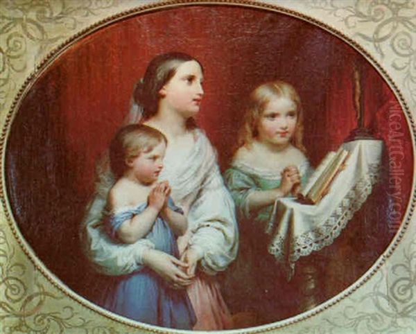 Three Children Praying Oil Painting by Hippolyte Dominique Holfeld