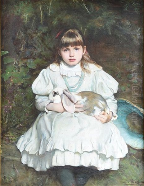 Young Girl With Her Pet Rabbit Oil Painting by Frank Holl