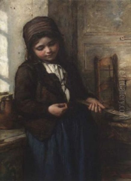 A Boulogne Fisher Girl Oil Painting by Frank Holl