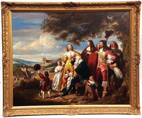 King Charles I And His Entourage On A Hilltop Oil Painting by John Hollins