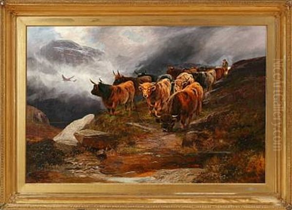 Cattle In The Scottish Highland Oil Painting by William Perring Hollyer