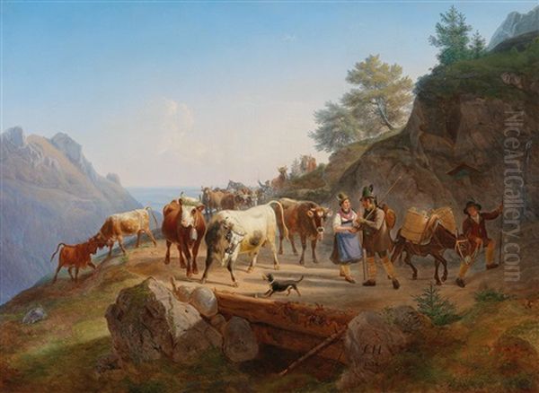 Mountain Grazing Oil Painting by Christian Frederik Holm