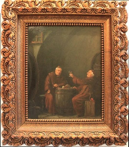 Zwei Monche Im Weinkeller Oil Painting by Christian Frederik Holm