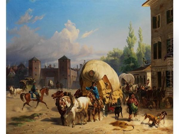 Buntes Treiben Vor Dem Sendlinger Tor In Munchen Oil Painting by Christian Frederik Holm