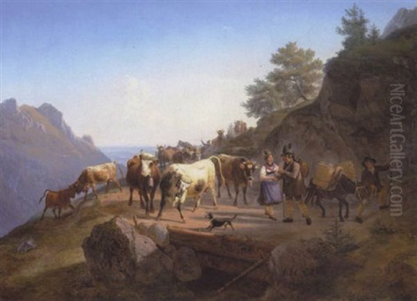 Hyrdepar Med Deres Koer Oil Painting by Christian Frederik Holm