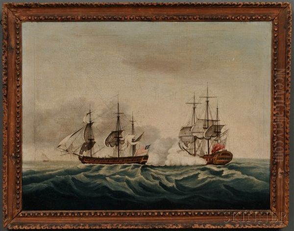 East India Company's Ship Bridgewater Successfully Defending Her Cargo From Attack By The American Privateer Hampden On Her Way From St. Helena To England, March 8 Oil Painting by Francis Holman