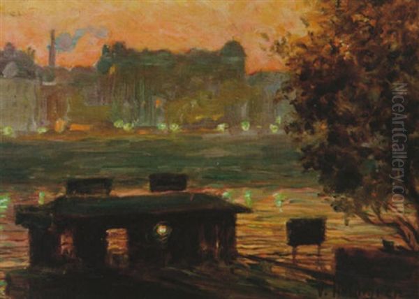 Seine Au Soir, Paris Oil Painting by Vilhelm Holmgren