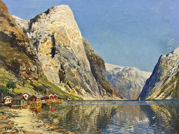 A Fjord Oil Painting by Johann Holmstedt