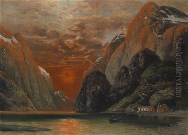 Fjordlandschaft Im Abendrot Oil Painting by Johann Holmstedt