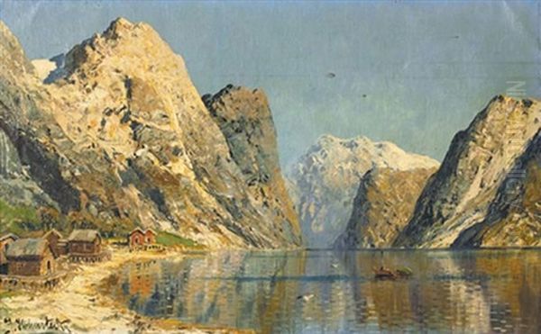 A Sunlit Fjord Oil Painting by Joseph Holmstedt