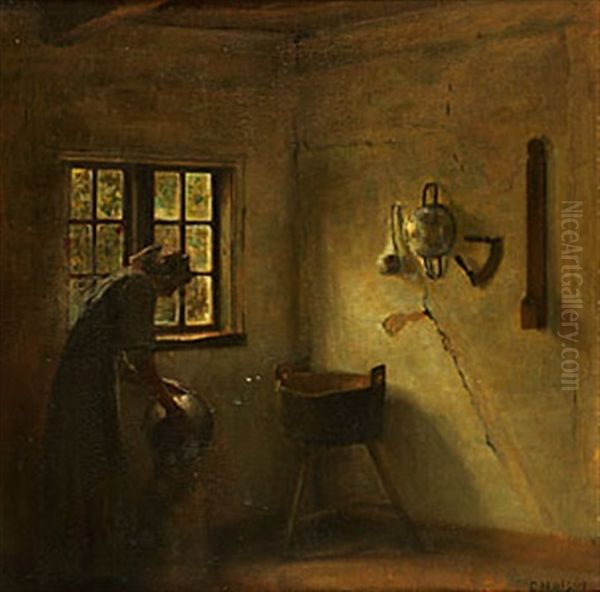 Pigen I Malkevarelset Oil Painting by Carl Vilhelm Holsoe
