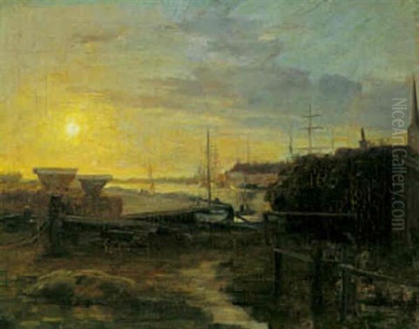 Havneparti, Aften Oil Painting by Carl Vilhelm Holsoe