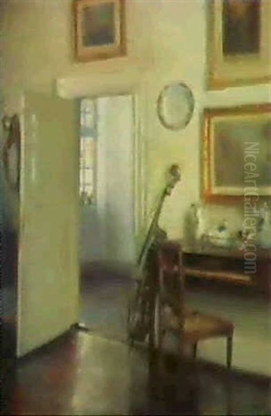 Stubeninterieur Mit Instrumenten Und Porzellan Oil Painting by Carl Vilhelm Holsoe