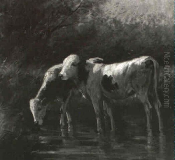 Kuhe Im Wasser Stehend Oil Painting by Johann Daniel Holz