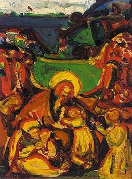 Lasset Die Kindlein Zu Mir Kommen Oil Painting by Adolf Hoelzel