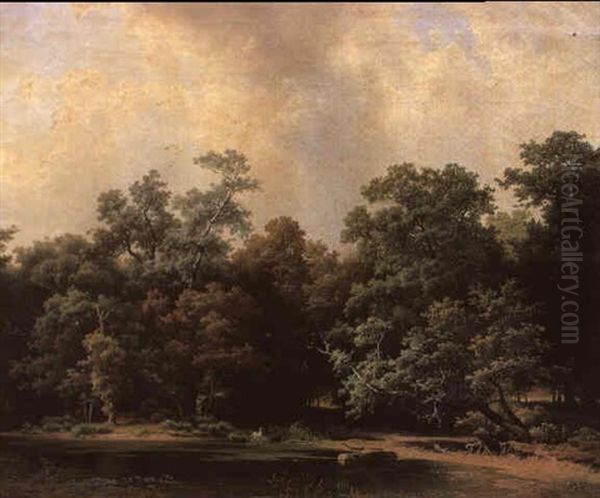 Entenjagd Am Weiher Oil Painting by Josef Holzer