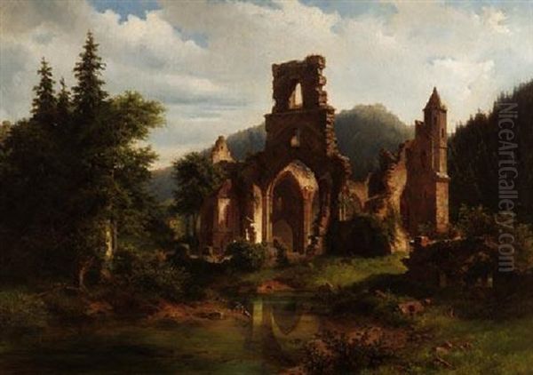 Klosterruine Im Schwarzwald Oil Painting by Johann Rudolph Holzhalb