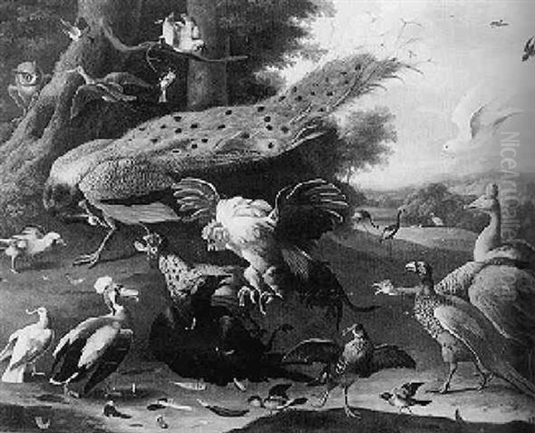 Extensive Parkland With Numerous Birds Oil Painting by Melchior de Hondecoeter