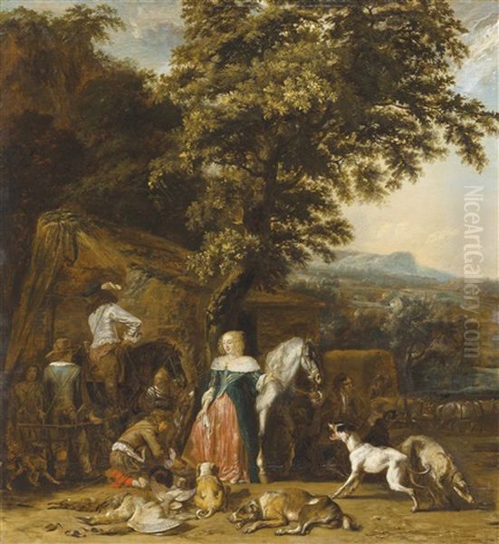A Hunting Party Oil Painting by Abraham Danielsz. Hondius