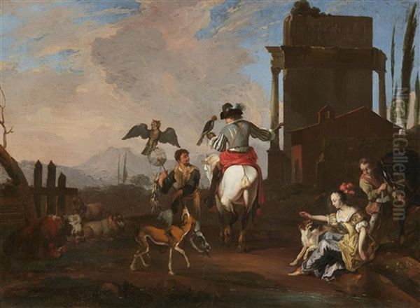 The Falconers Oil Painting by Abraham Danielsz. Hondius