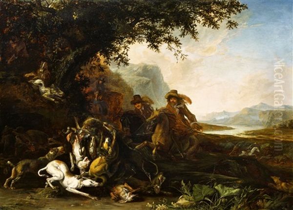 The Bear Hunt Oil Painting by Abraham Danielsz. Hondius