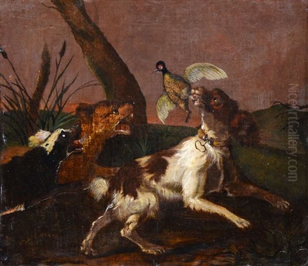 Dog Flushing A Game Bird Oil Painting by Abraham Danielsz. Hondius