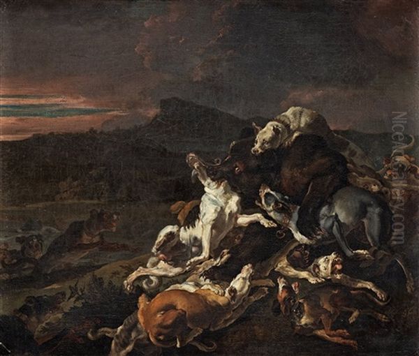 Bear Hunt Oil Painting by Abraham Danielsz. Hondius