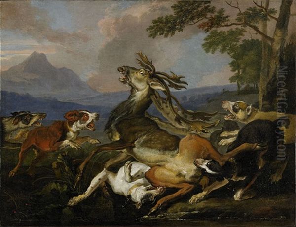 L'hallali Oil Painting by Abraham Danielsz. Hondius