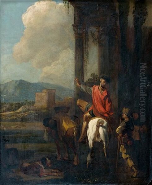 Homme A Cheval Saluant Un Pelerin Oil Painting by Abraham Danielsz. Hondius