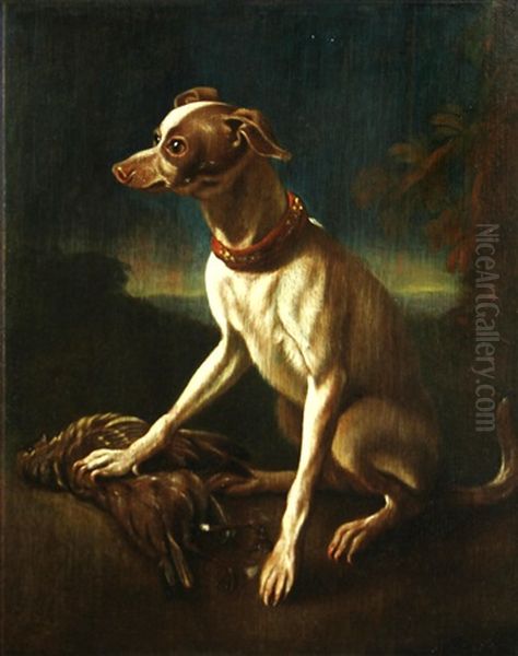 A Dog With A Dead Bird In A Landscape Oil Painting by Abraham Danielsz. Hondius