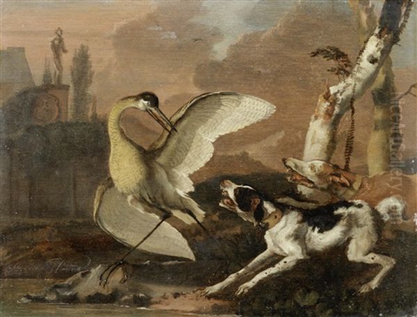 A Heron Hunt Oil Painting by Abraham Danielsz. Hondius