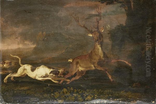A Stag Hunt Oil Painting by Abraham Danielsz. Hondius