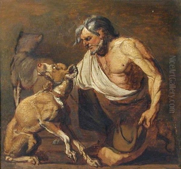 Man With Two Mastiffs (study) Oil Painting by Abraham Danielsz. Hondius