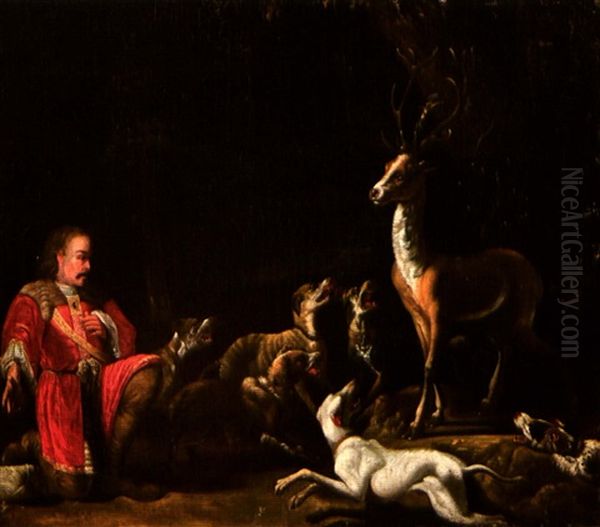 Saint Hubert Devant Le Cerf Oil Painting by Abraham Danielsz. Hondius