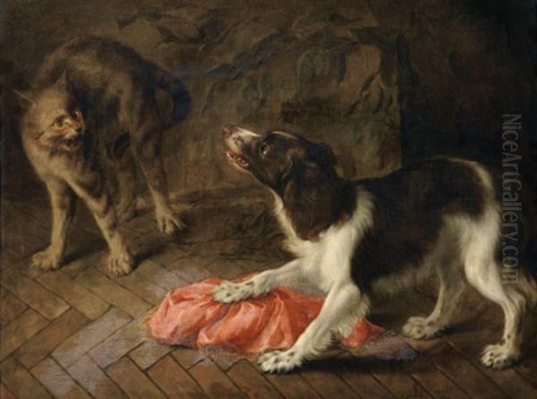 Chien Et Chat Se Querellant Oil Painting by Abraham Danielsz. Hondius