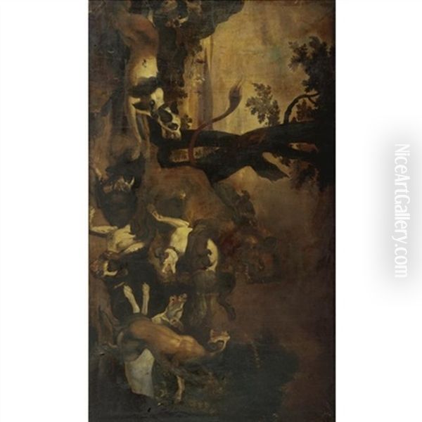 A Lion Hunt Oil Painting by Abraham Danielsz. Hondius