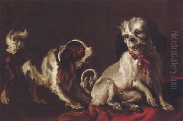 Zwei Spielende Hunde Oil Painting by Abraham Danielsz. Hondius