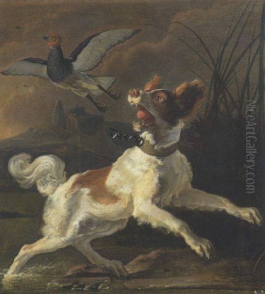 Jagdhund Mit Aufgestobertem Vogel Im Schilf Oil Painting by Abraham Danielsz. Hondius