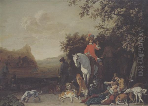 Rastende Jagdgesellschaft Am Waldesrand Oil Painting by Abraham Danielsz. Hondius