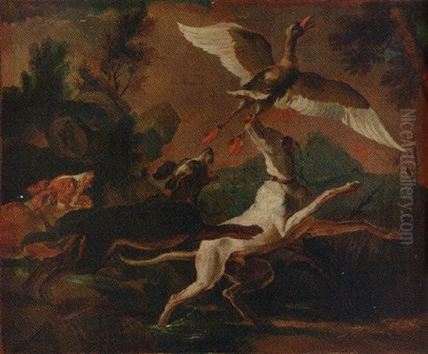 Hounds Flushing Duck Oil Painting by Abraham Danielsz. Hondius
