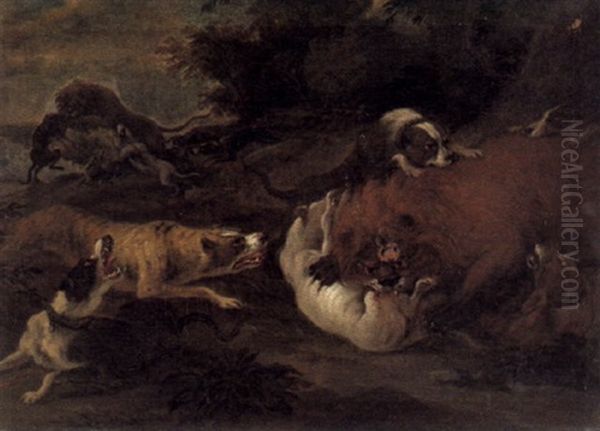 Hunde Jagen Einen Baren Oil Painting by Abraham Danielsz. Hondius