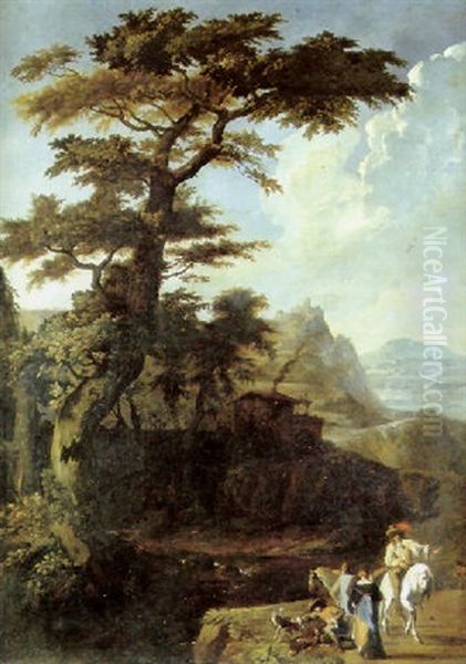 Chasseurs Au Repos Dans Un Grand Paysage Oil Painting by Abraham Danielsz. Hondius