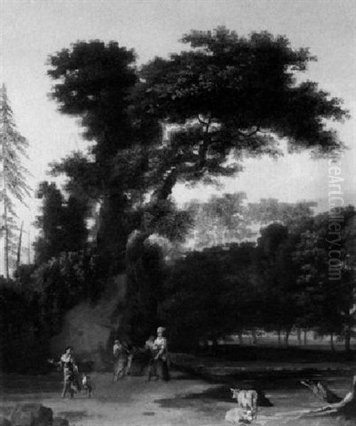 Hirtenfamilie Am Bewaldeten Flusufer Im Abendlicht Oil Painting by Abraham Danielsz. Hondius