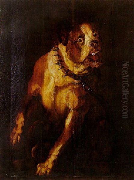 A Mastiff Oil Painting by Abraham Danielsz. Hondius