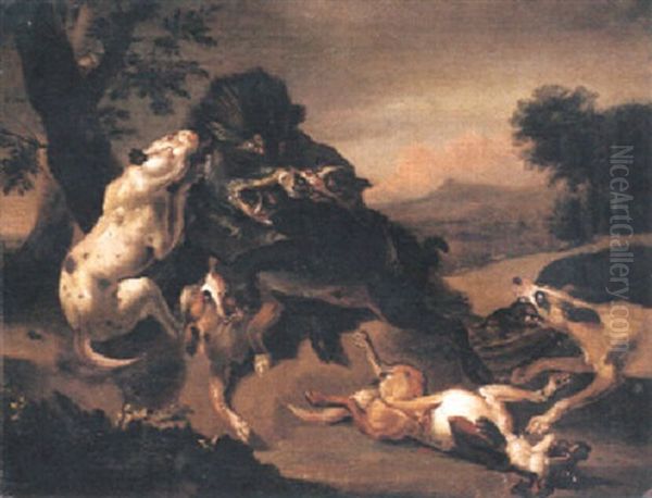 Jaktscen Med Hundar Och Vildsvin Oil Painting by Abraham Danielsz. Hondius